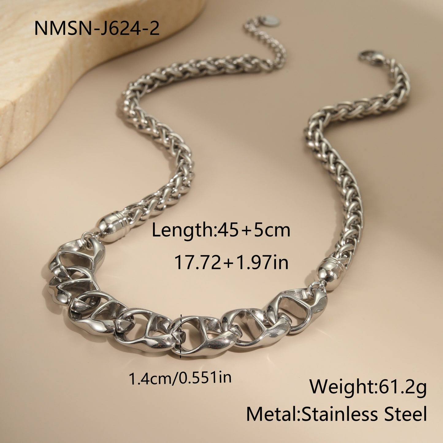 Fashionable Geometric Stainless Steel Necklace with Gold Plating for Women, Adjustable Chain Jewelry