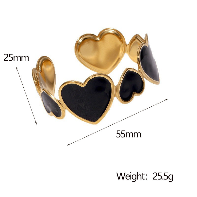 Bracciale da donna in acciaio inossidabile placcato oro 18 carati con smalto a cuore, lusso minimalista