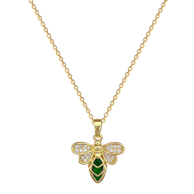Exquisito Collar con Colgante de Abeja Geométrica de Diamantes de Imitación de Lujo en Acero de Titanio Unisex