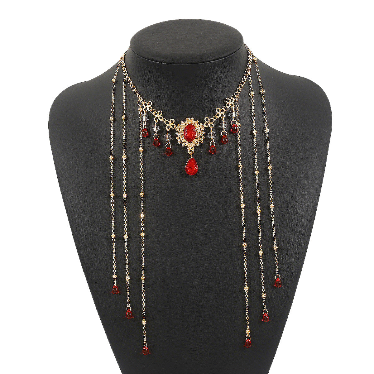 Collana pendente con strass a forma di goccia in stile cinese vintage con catena ondulata da donna