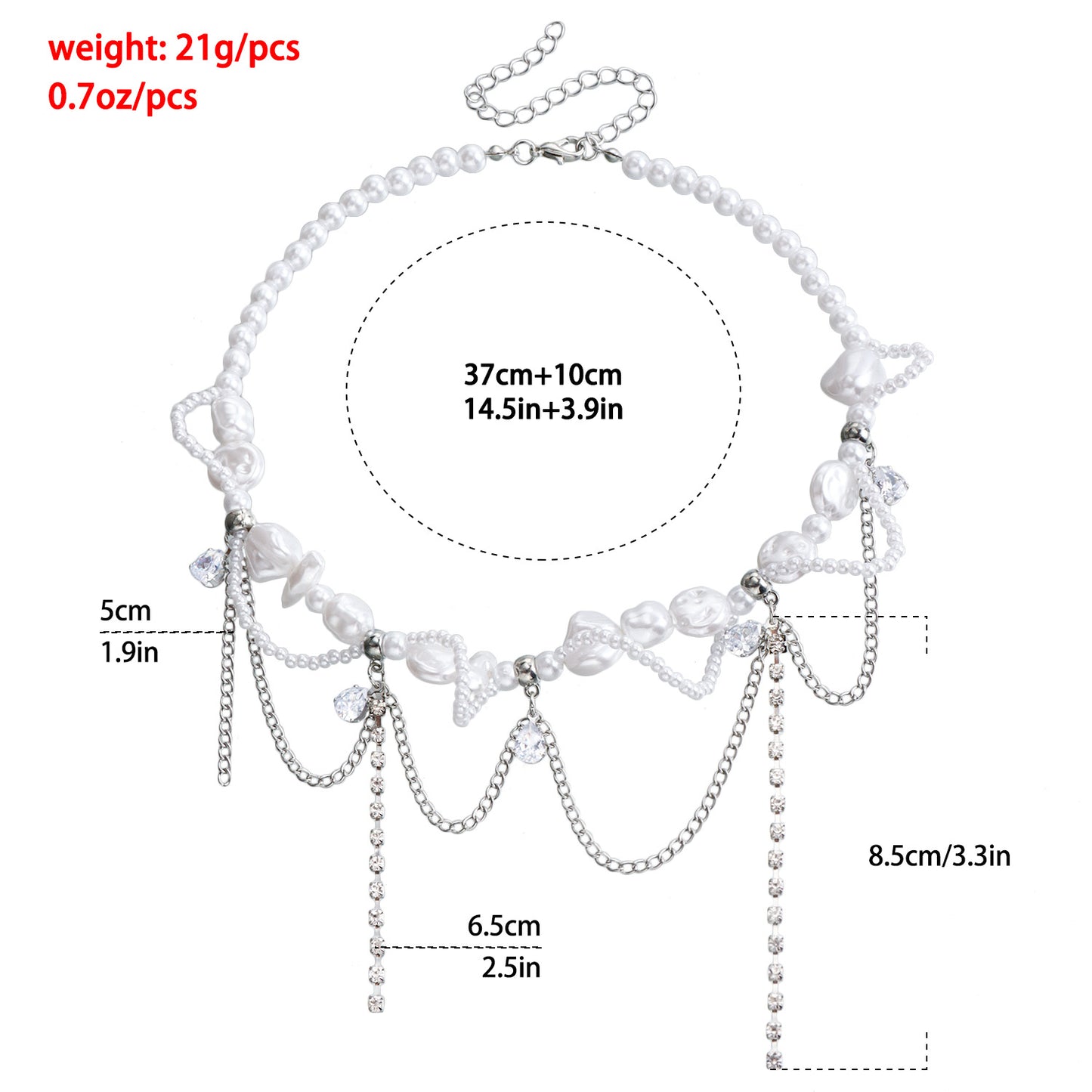 Edgy Minimalist Geometric Imitation Pearl Necklace with Rhinestone Accents for Women