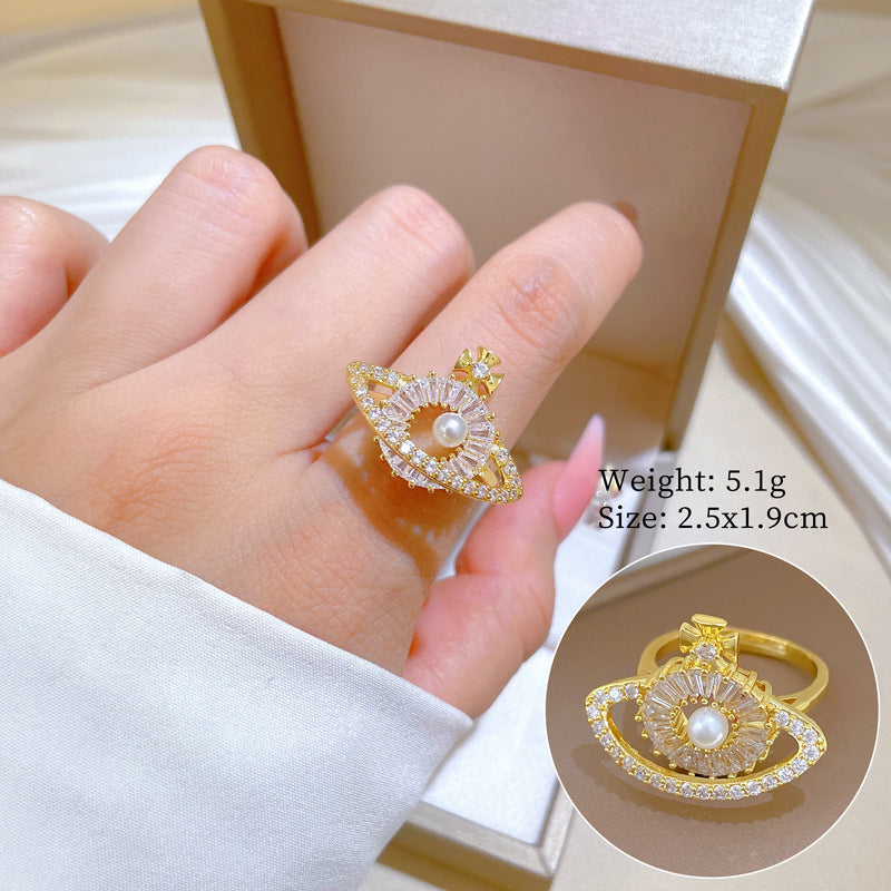 Sweet Luxury Moon Rhinestone Pearl Pendant Titanium Steel Necklace for Unisex
