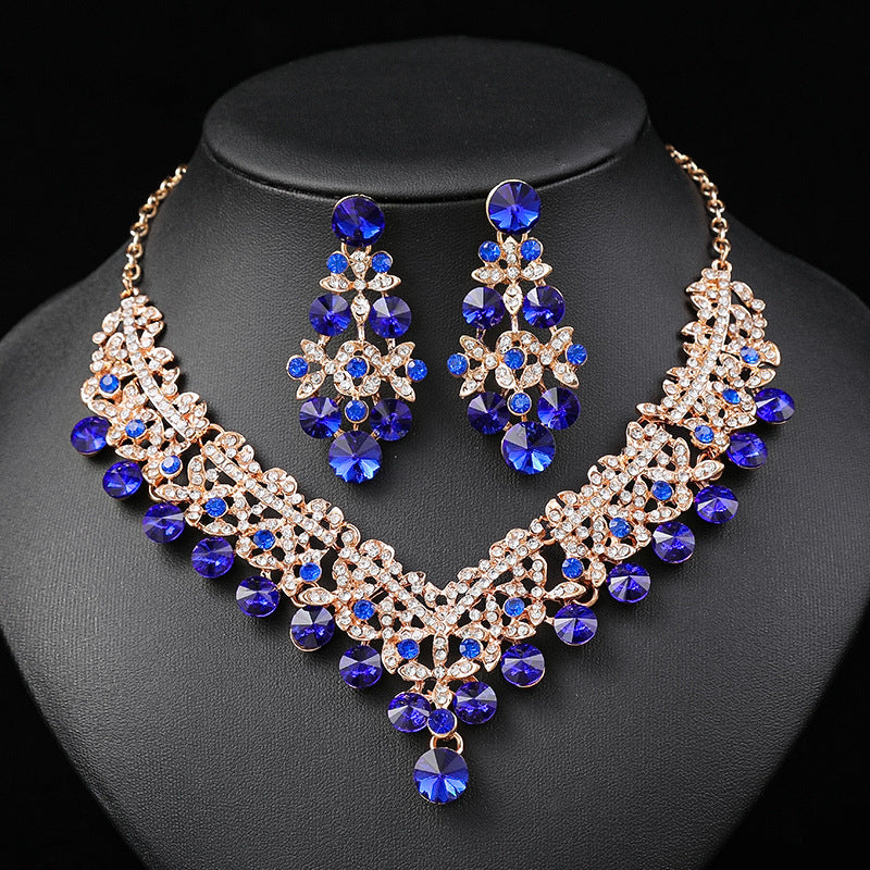 Vintage Floral Alloy Necklace and Earrings Set with Geometric Shapes Electroplated for Women