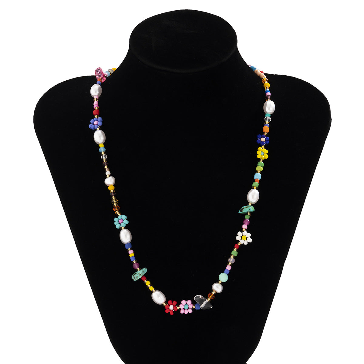 Collana Minimalista Margherite con Perle Imitazione e Dettagli Geometrici in Resina, Finitura Galvanica da Donna