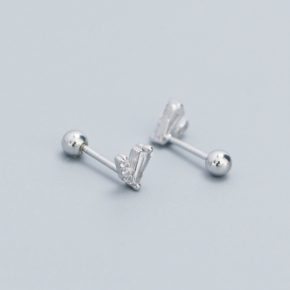 925 Sterling Silver Geometric V-Shaped Plated Cubic Zirconia Screw Back Cartilage Earring