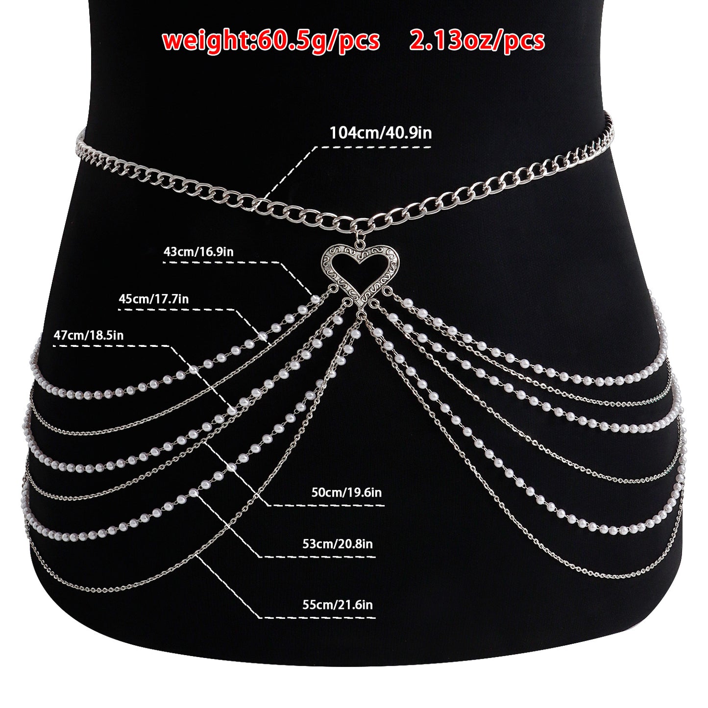 Punk Style Multi-Layer Tassel Aluminum Waist Chain with Imitation Pearl Accents for Women