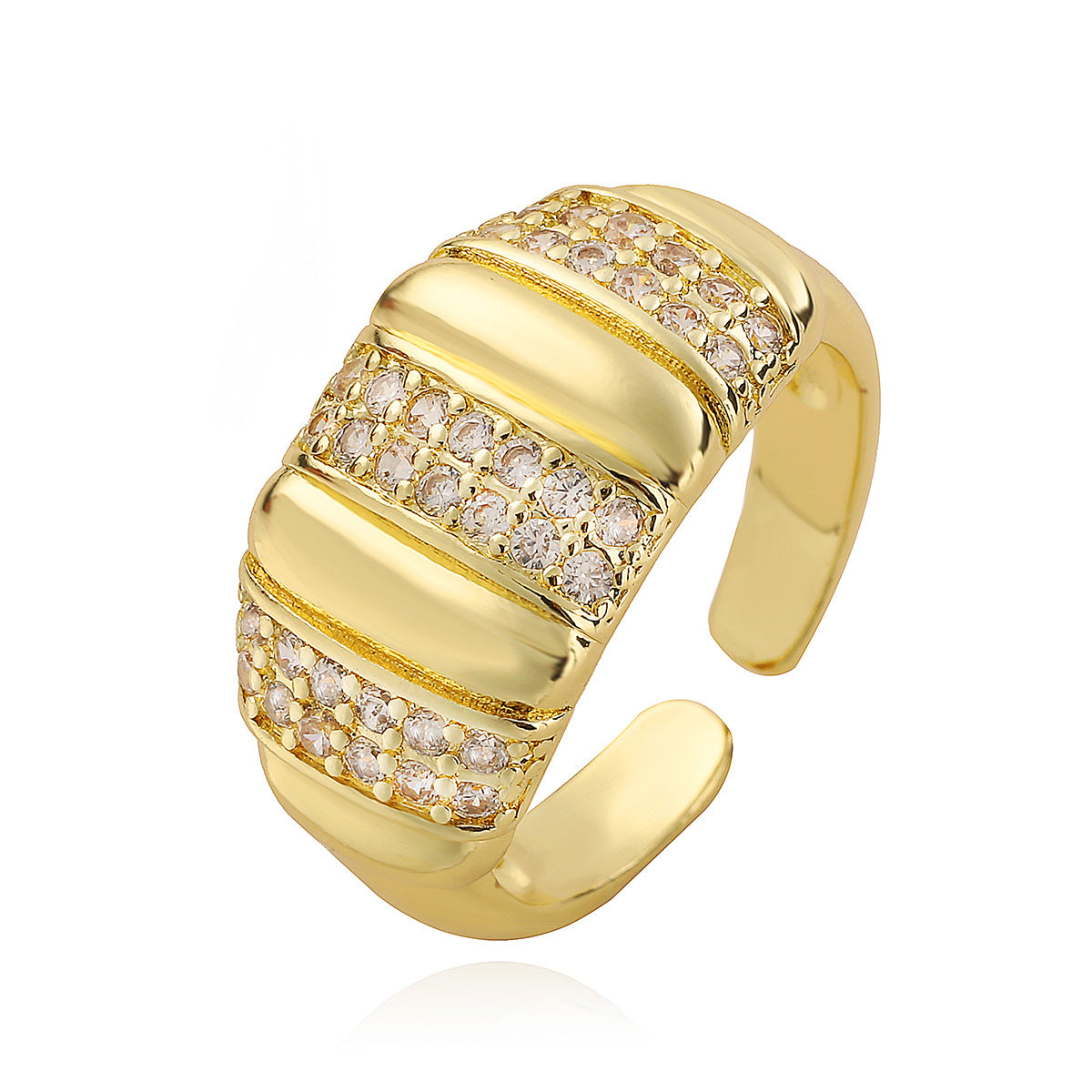 Vintage Geometric Open Ring for Women Made of Copper with 18K Gold Plating and Zircon Inlay