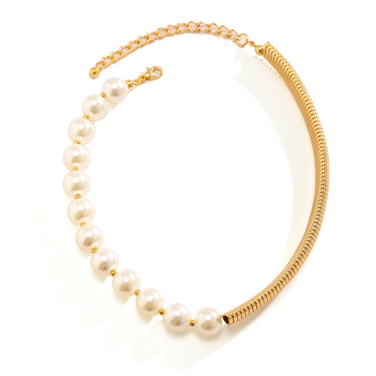 Collana Girocollo Geometrica Dolce e Audace da Donna con Accenti di Perle Imitazione e Finitura Galvanica su Base in Resina Plastica