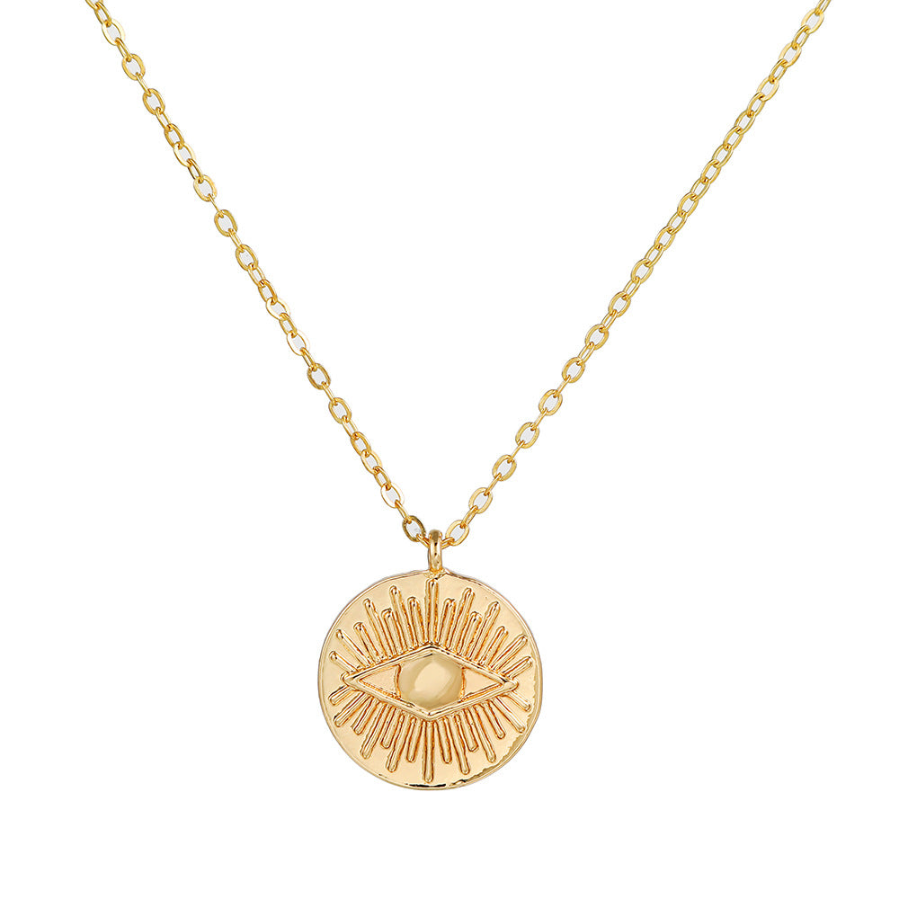 Fashion Evil Eye Pendant Necklace for Women with Gold Plating and Rhinestone Inlay on O-Chain in Geometric Shape