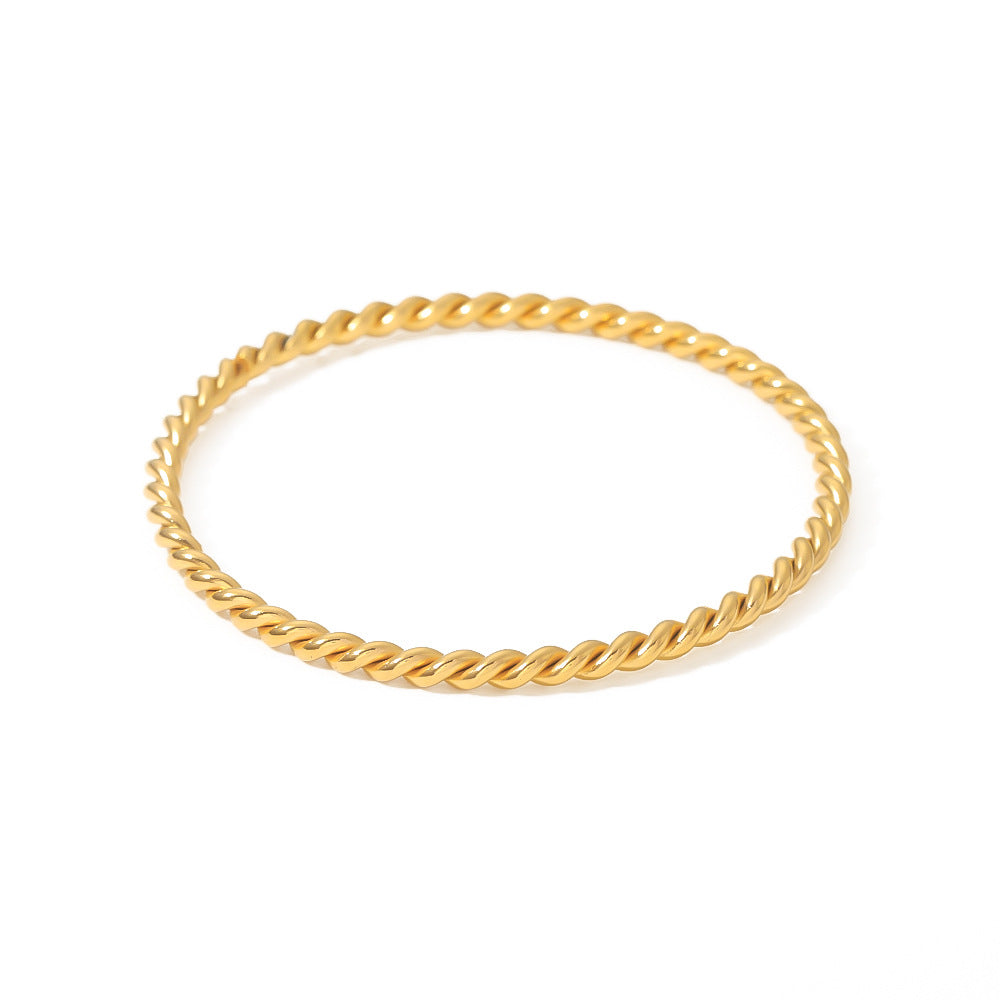 Minimalist Classic Twisted Rope Stainless Steel Bracelet for Women with 18K Gold Plating, Hypoallergenic and Fade-Resistant