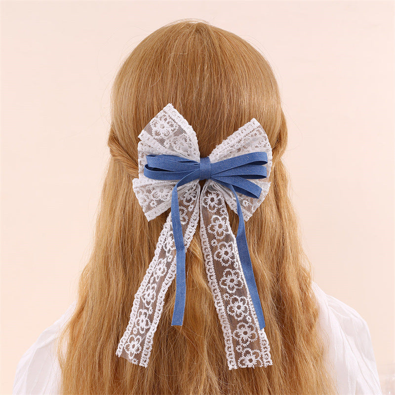 Fermaglio per Capelli a Fiocco Stile Naturale per Bambini in Tulle con Increspature e Texture a Rete