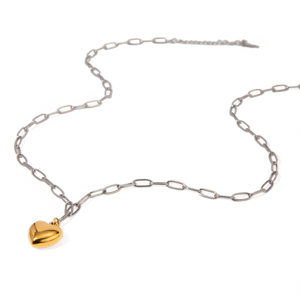 Collar con Colgante de Corazón de Acero Inoxidable Bañado en Oro de 18K y Cadena Cruzada Unisex