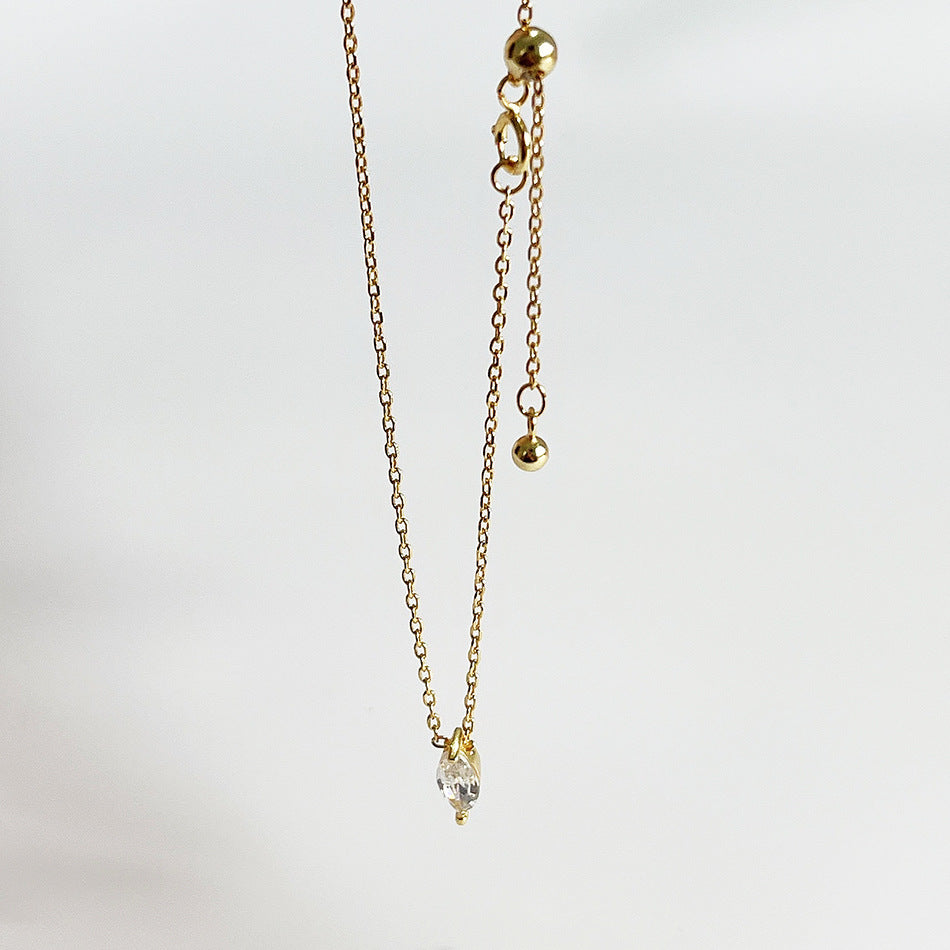 Trendy Minimalist S925 Sterling Silver 18K Gold Plated Geometric Marquise Zircon Bead Chain Necklace