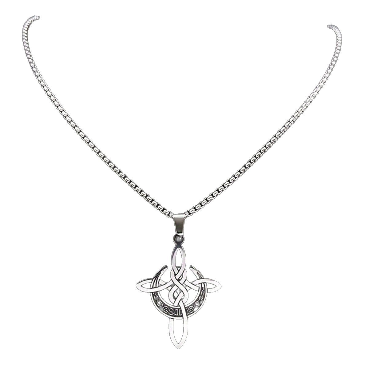 Minimalist Crescent and Knot Pendant Necklace in Stainless Steel with Titanium Steel Charm and Electroplated Finish