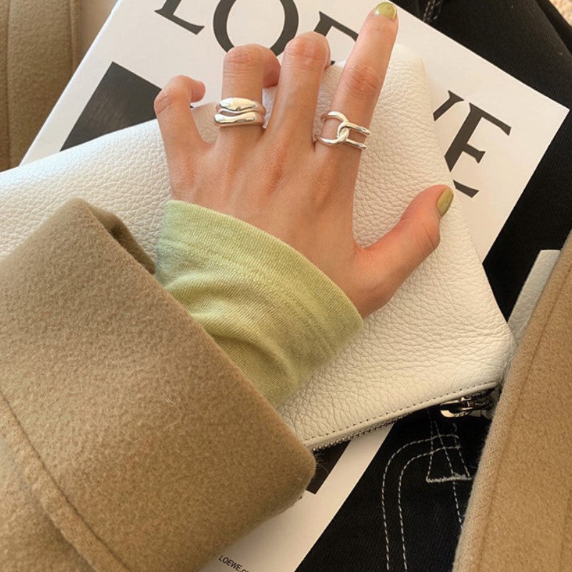 French Style Minimalist 925 Sterling Silver Irregular Heart Geometric Ring for Women