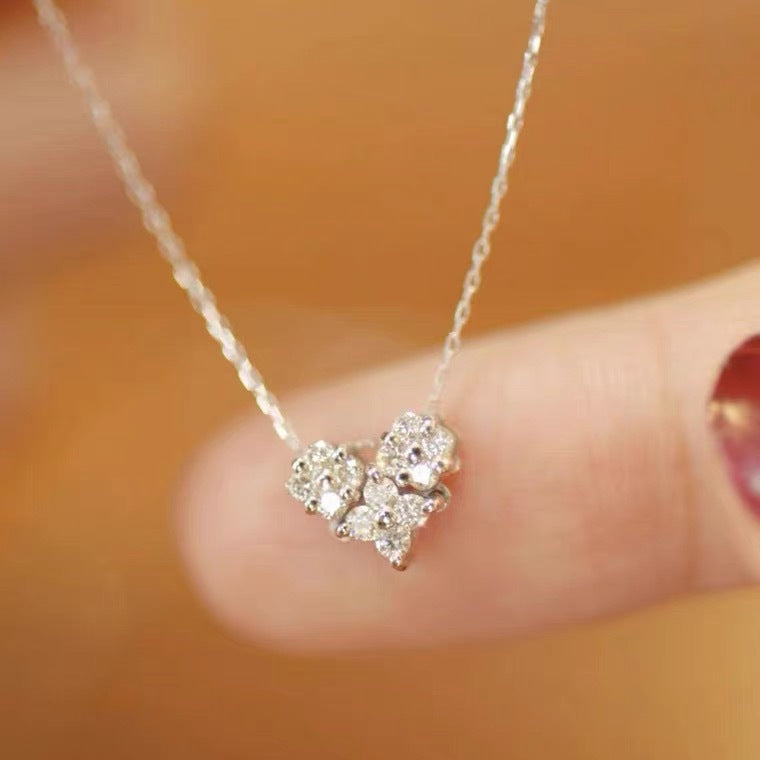 Cute and Fresh Minimalist Heart-Shaped Titanium Steel Plated Necklace with Four-Leaf Clover Pendant and O-Chain for Women