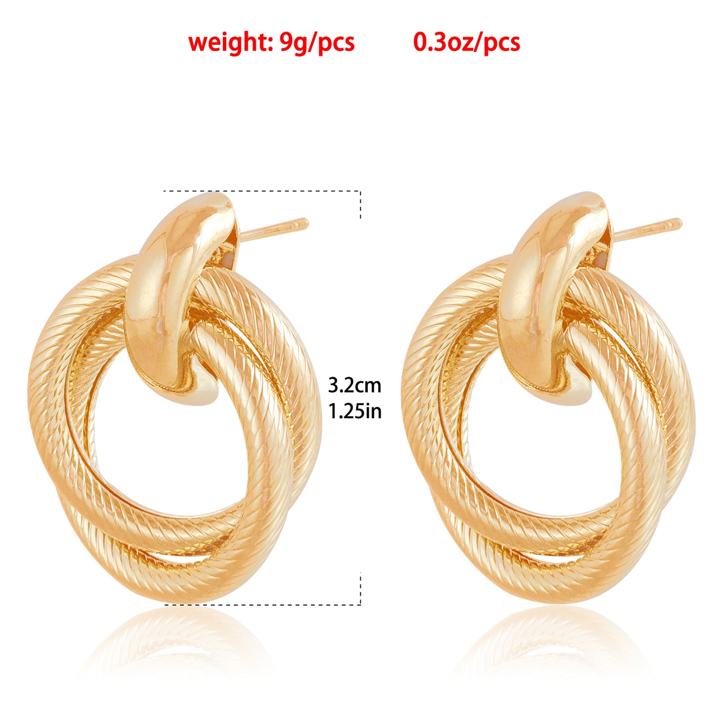 Vintage French Style Geometric Metal Hoop Earrings for Women with Gold Plating