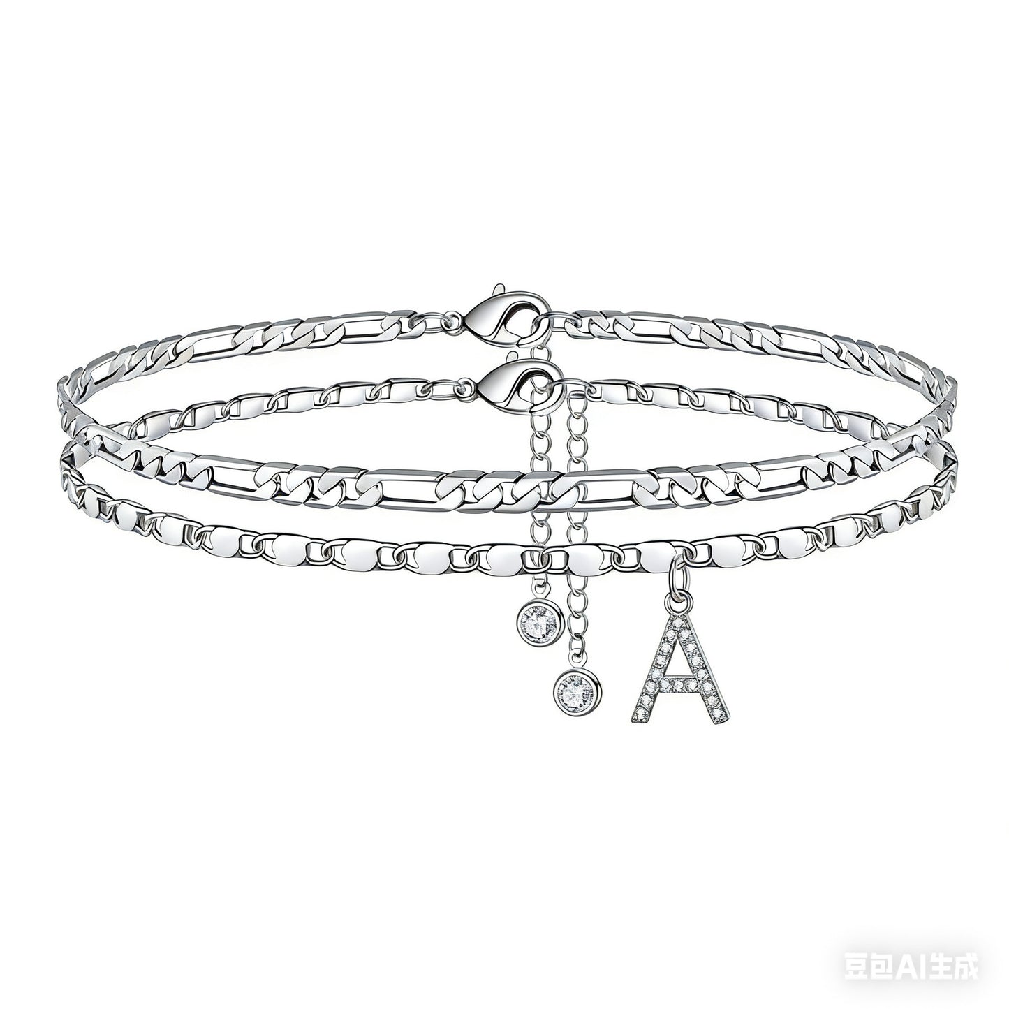 Bohemian Gold Plated Alloy Letter Cubic Zirconia Figaro Chain Anklet for Women