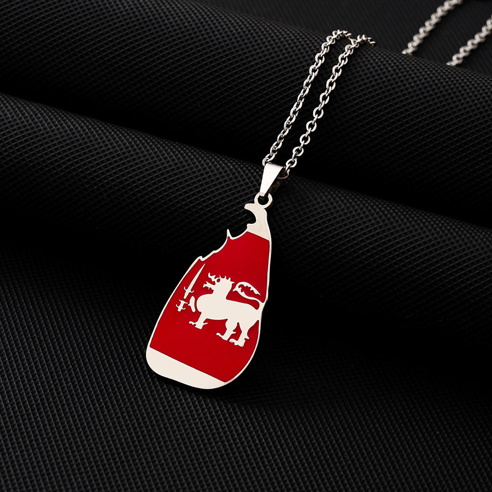 Collana con ciondolo a bandiera del Sri Lanka, stile etnico vintage, in acciaio inossidabile smaltato con ciondolo in acciaio al titanio su catena a O