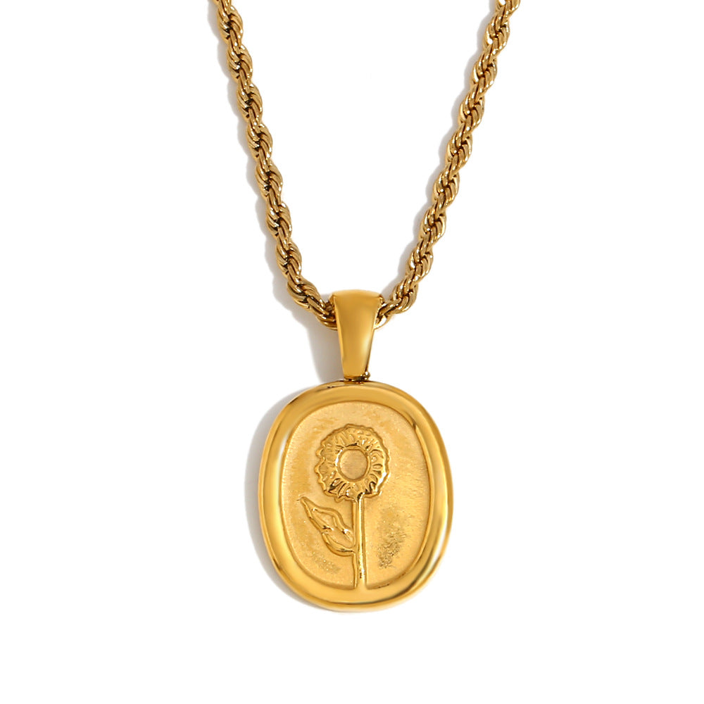 Minimalist Geometric Sunflower and Daisy Pendant Necklace for Women in Stainless Steel with 18K Gold Plating