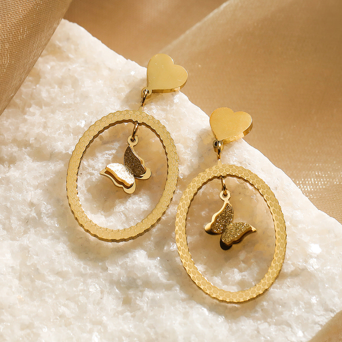 Minimalist Irregular Geometric Butterfly Earrings for Women in Titanium Steel