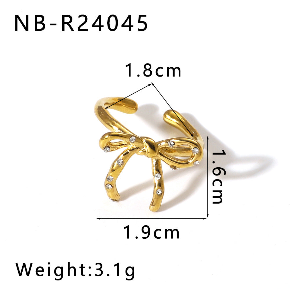 Set di bracciale e anello in acciaio inossidabile placcato a forma di fiocco a farfalla minimalista da donna
