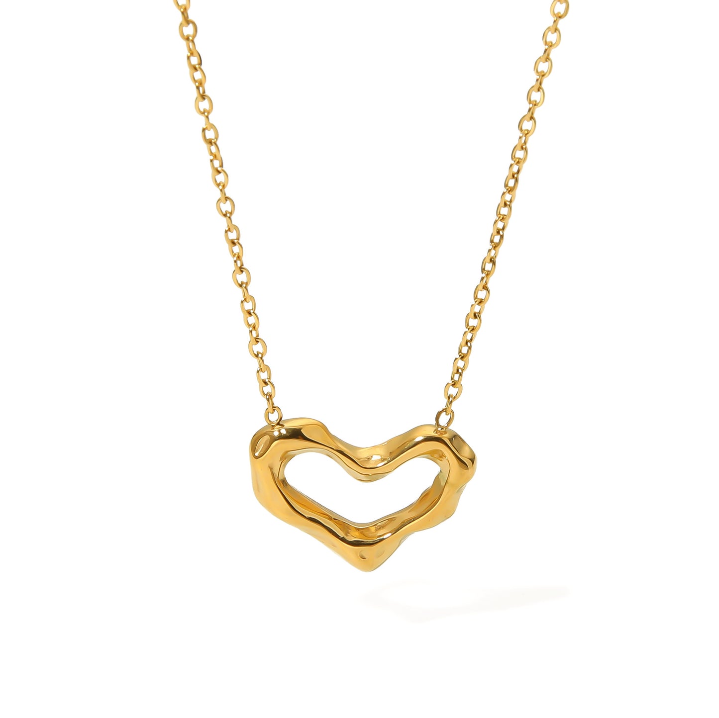 Collana con Pendente a Cuore Cavo Irregolare da Donna in Acciaio Inossidabile con Placcatura in Oro 18K
