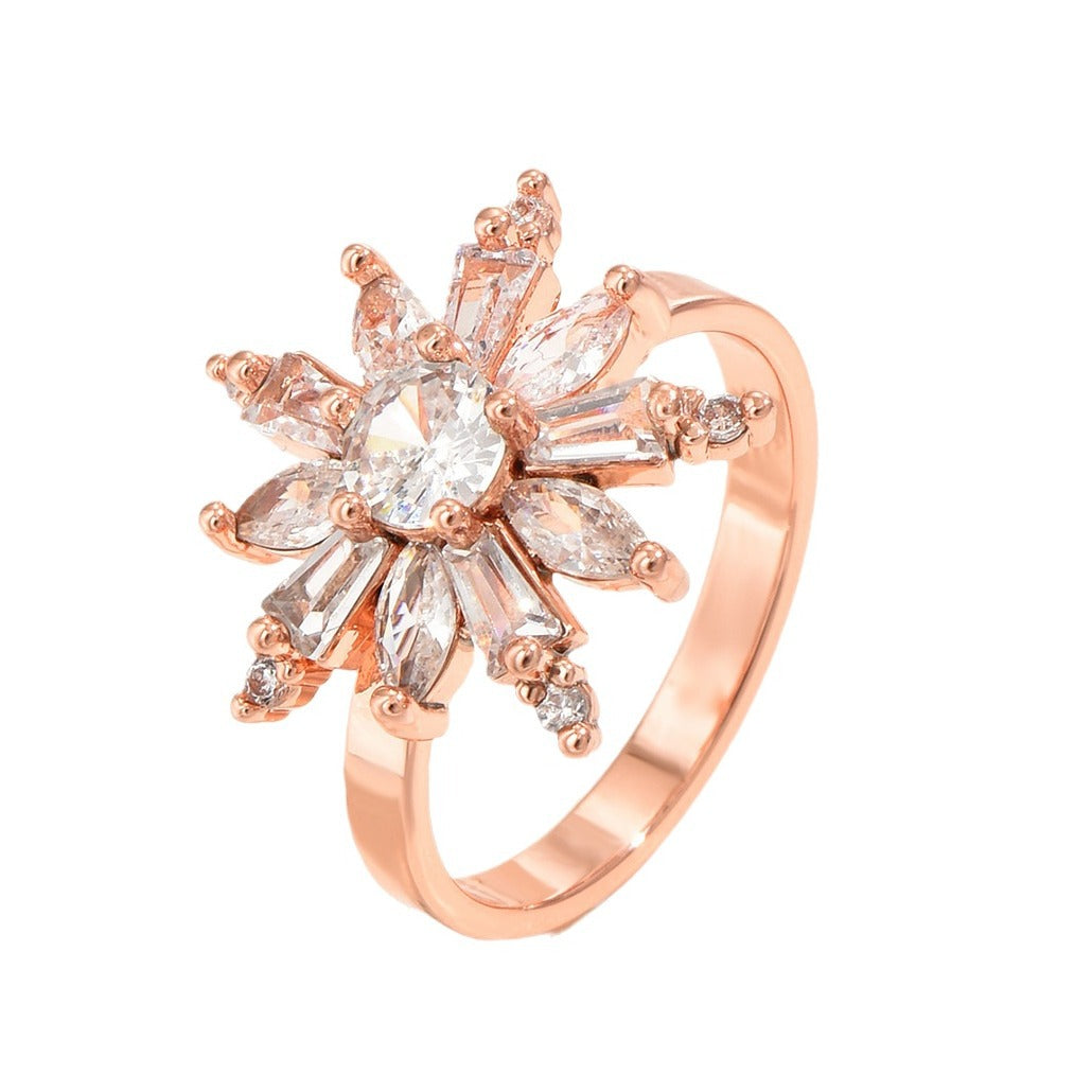 Anello Aperto Geometria Floreale Stella Minimalista da Donna in Rame con Intarsio Zircone
