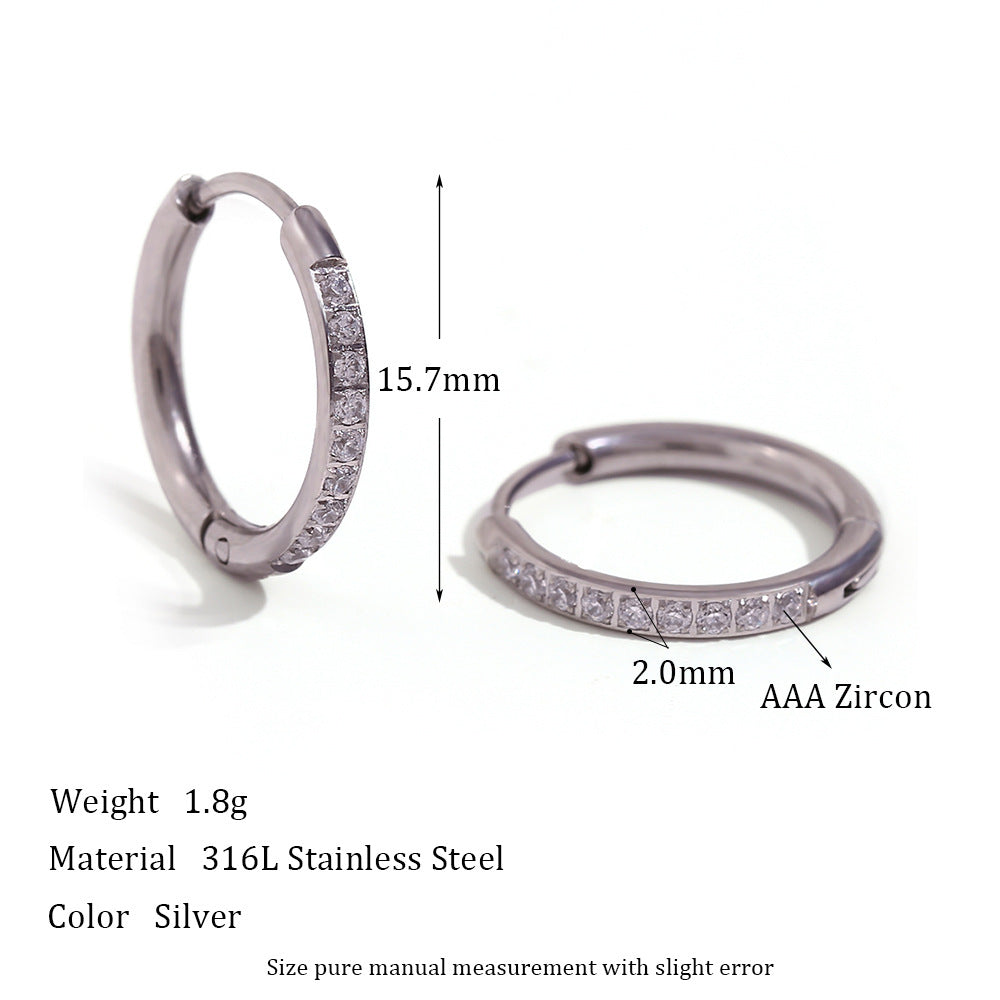 Fashionable Geometric Stainless Steel Earrings with Plated Finish and Cubic Zirconia Accents for Women