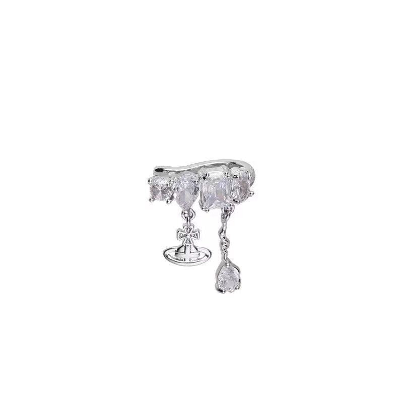 Minimalist Geometric Drop-Shaped Zirconia-Set Copper Ear Cuffs for Women with Planet and Heart Motifs