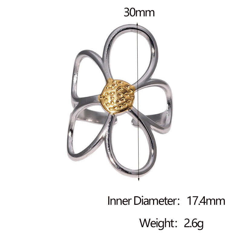 Anello Aperto Minimalista con Fiore Cavo Bicolore Gioielli da Donna in Acciaio Inossidabile Placcato Oro 18K