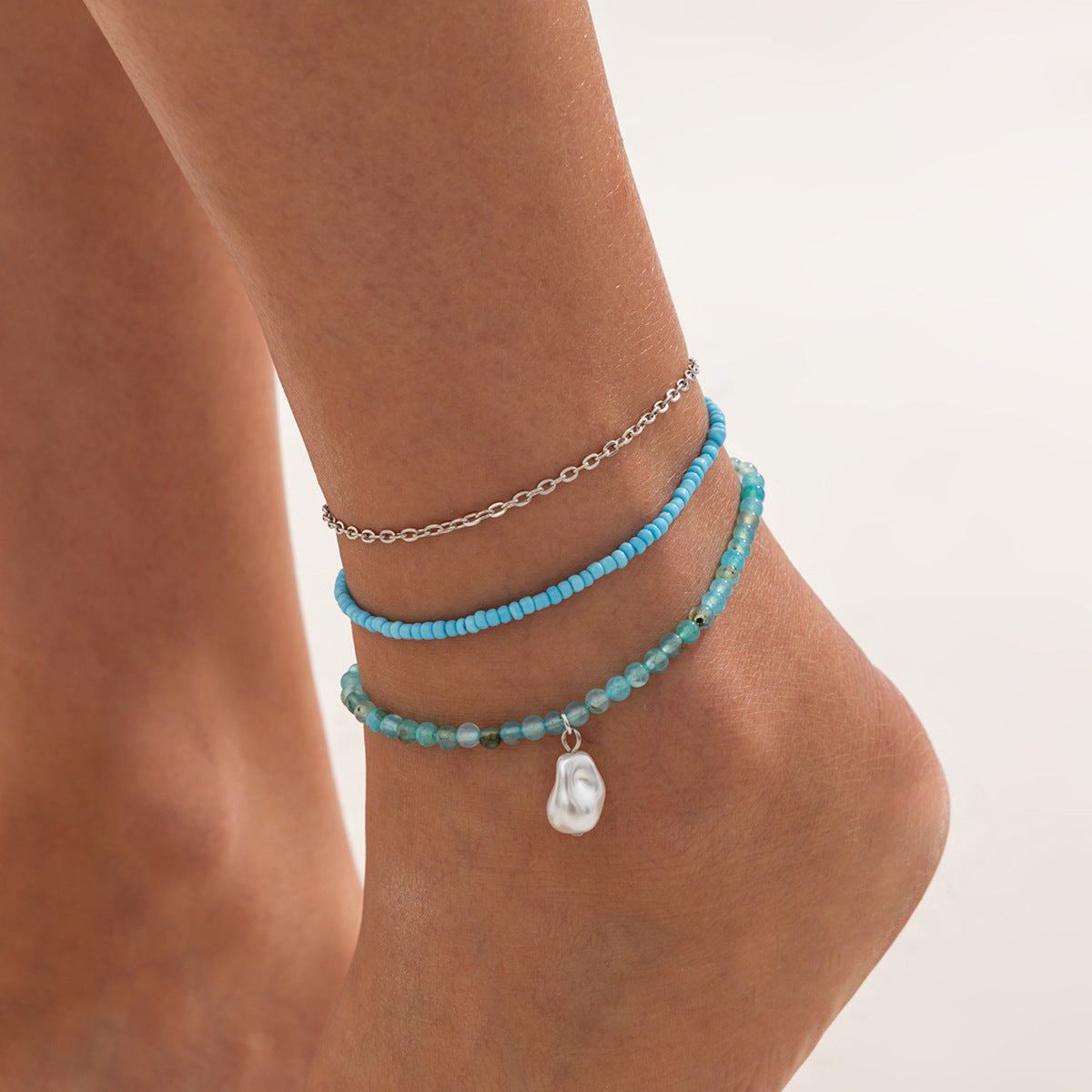 Bohemian Ethnic Geometric Pearl Acrylic Beaded Multi-layer Anklet for Women
