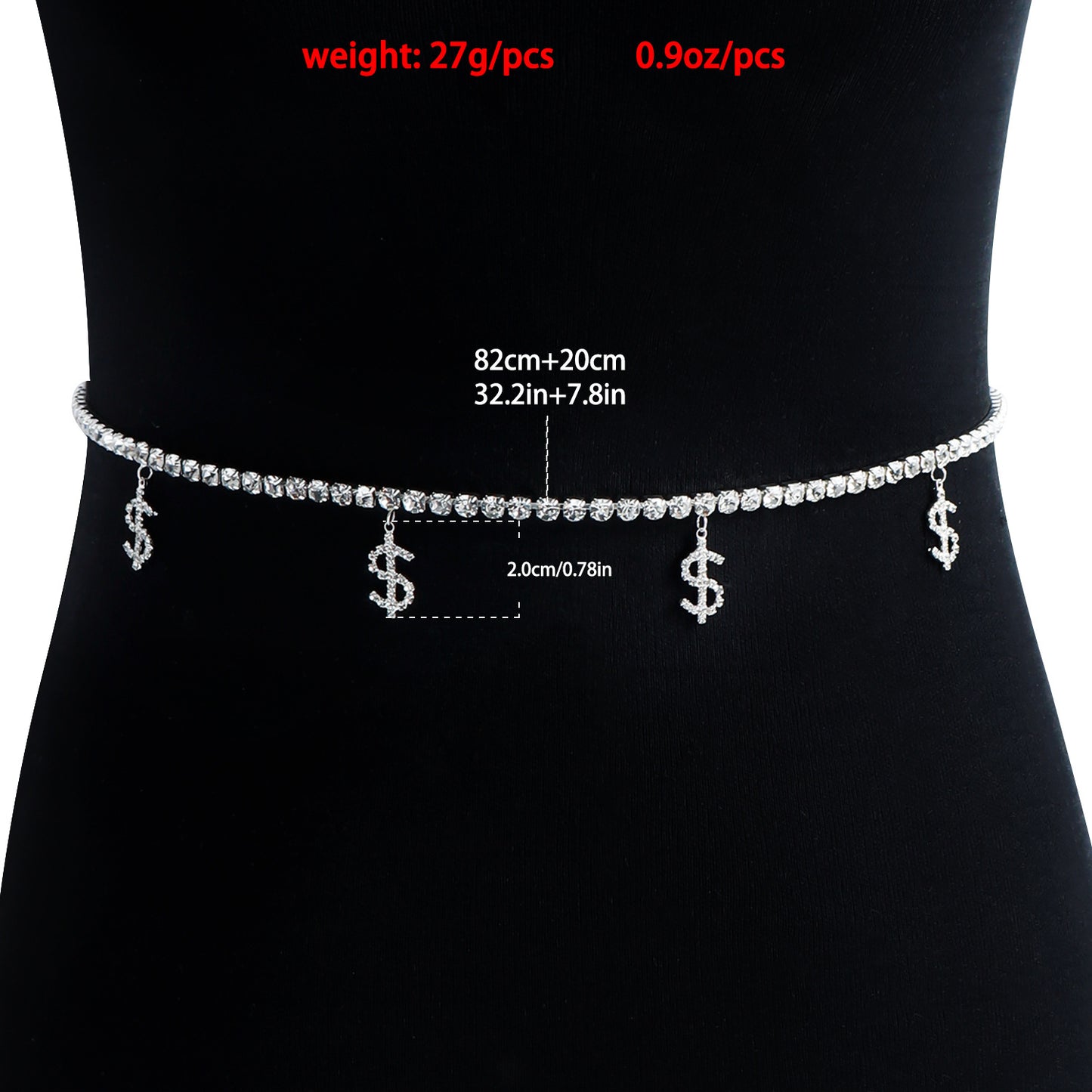 Hip-hop Punk Rhinestone Curb Chain Waist Belt for Women
