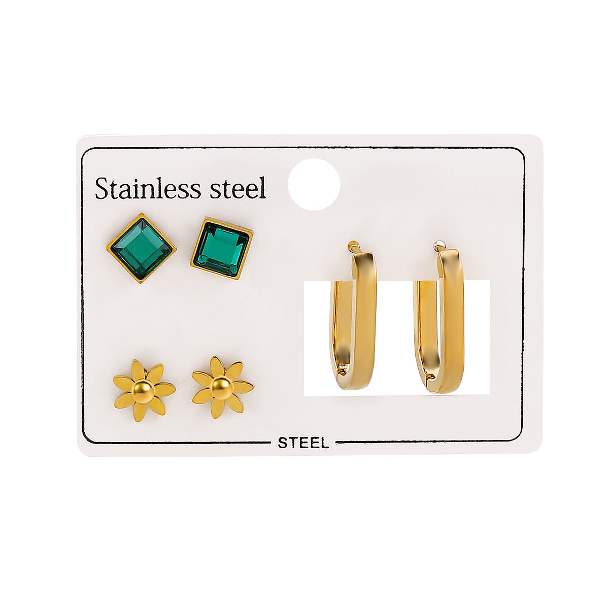 Pendientes de Acero Inoxidable Geométricos Minimalistas con Acabado Esmaltado y Estampado Floral para Mujer