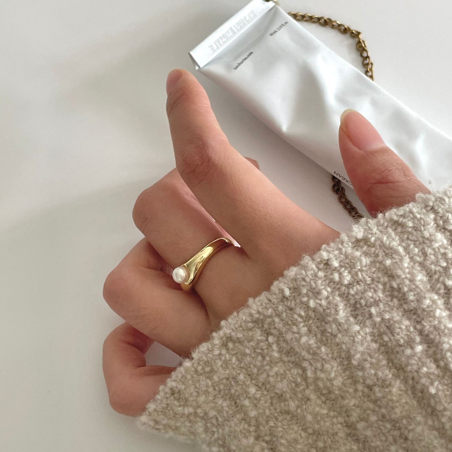 Geometric 925 Sterling Silver Plated Ring with Pearl for Women