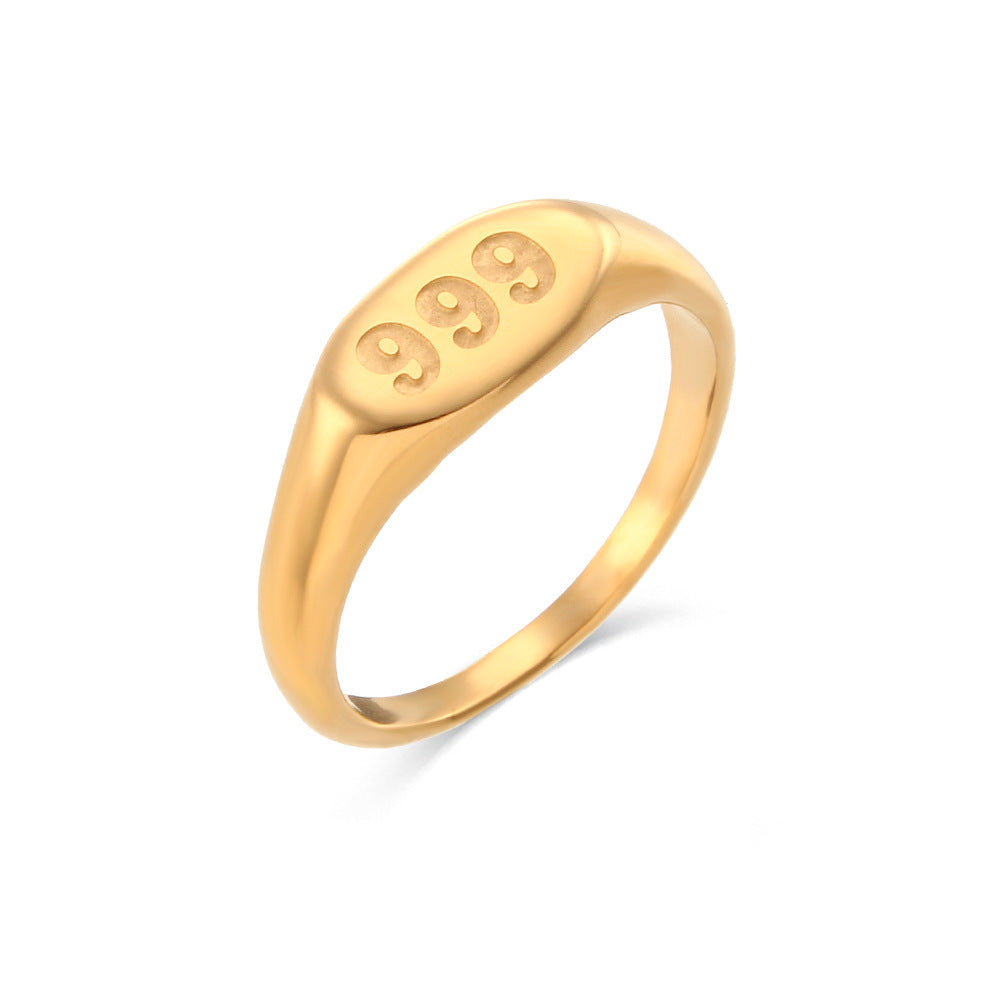Vintage Minimalist Titanium Steel Digit Ring with Plated Finish for Women