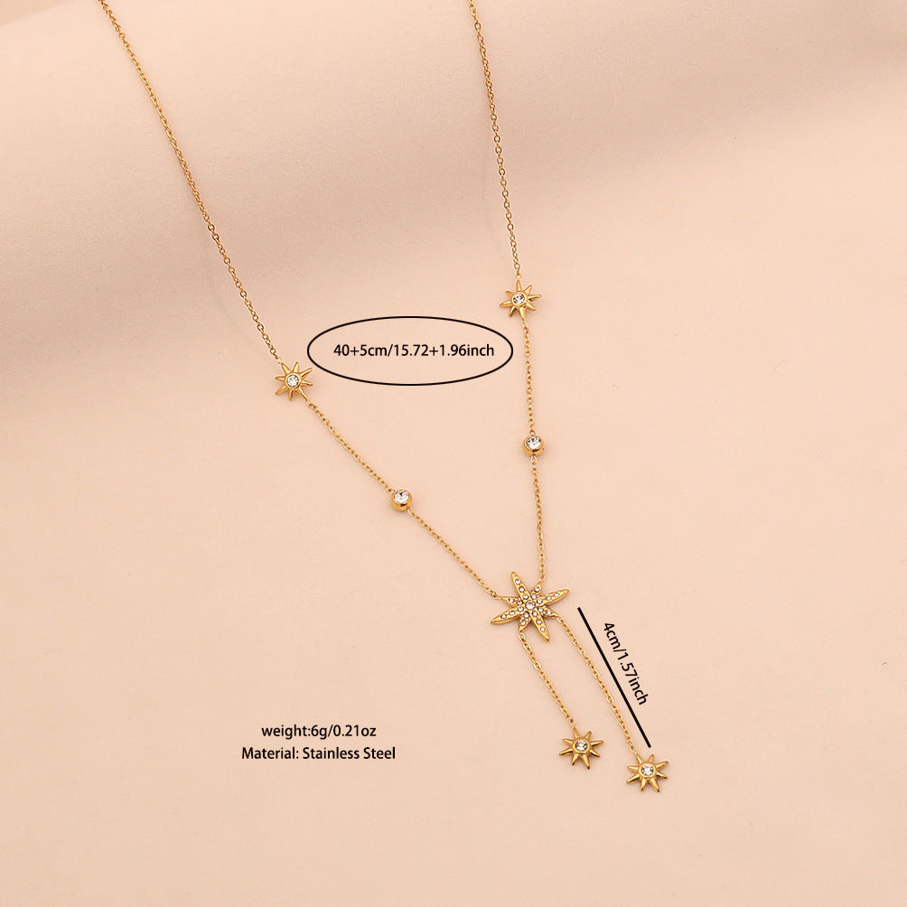 Collar con colgante de octagrama de lujo en acero inoxidable con baño de oro en cadena de serpiente para mujer