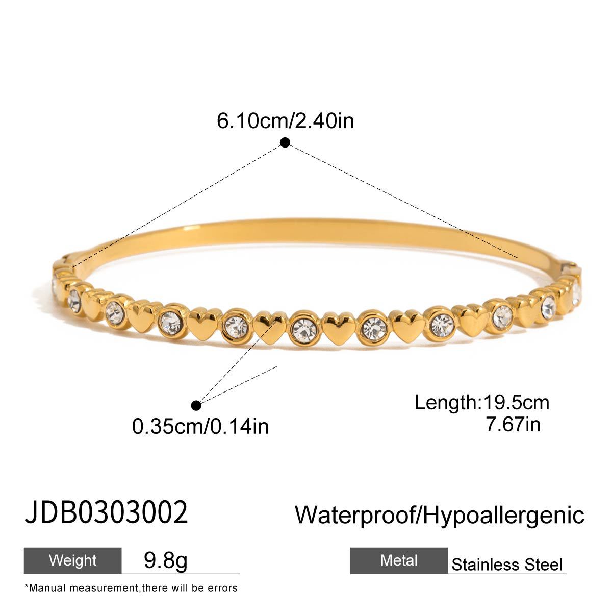 Elegante Bracciale a Cuore in Acciaio Inossidabile con Intarsio di Strass, Finitura Placcata, Gioielli Minimalisti alla Moda per Donne