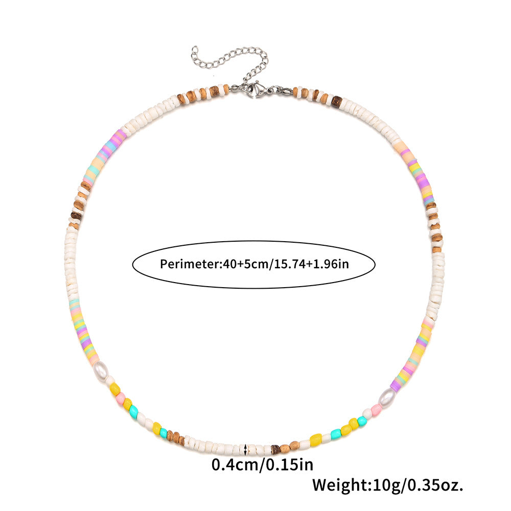 Bohemian Colorful Seed Pearl Geometric Stainless Steel Plated Necklace for Women