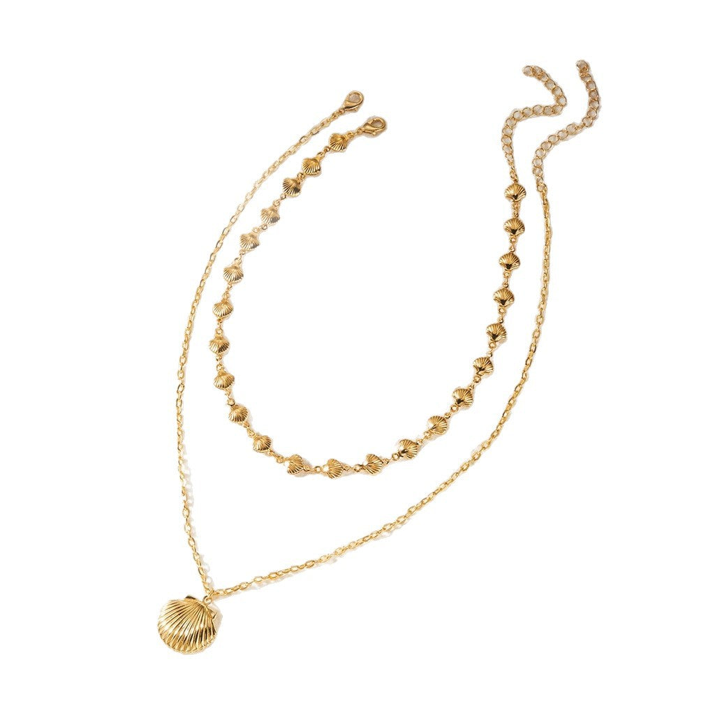 Luxury Gold Plated Double Layer Shell Animal Pendant Necklace for Women