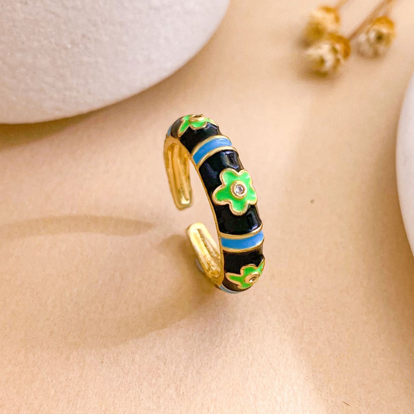 Vintage Sweet Floral Brass Gold Plated Drip Oil Ring for Women