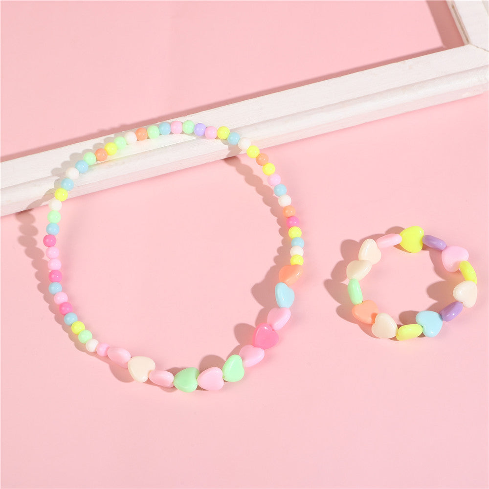 Set di collana e bracciale per bambini con perline, ciondoli a fiocco e fiore, fatti a mano in resina, per bambini da 0 a 10 anni