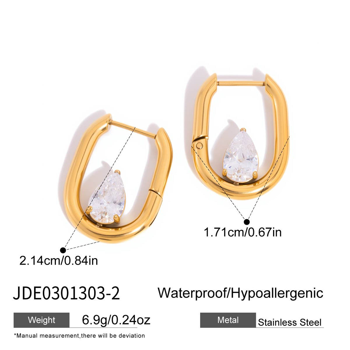 Minimalist Geometric Oval PVD Stainless Steel Hoop Earrings with Cubic Zirconia for Women