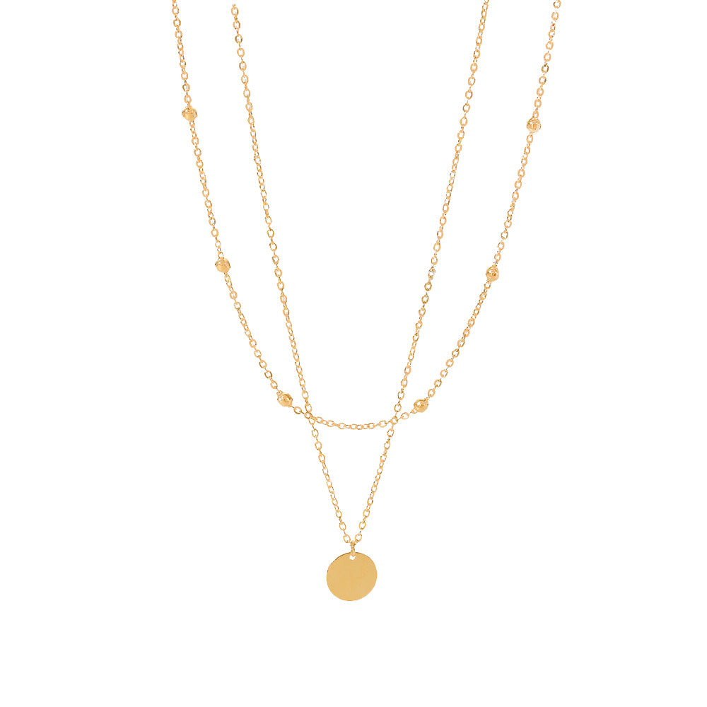Collana da donna con pendente rotondo geometrico a doppio strato placcato oro 18K in acciaio inossidabile