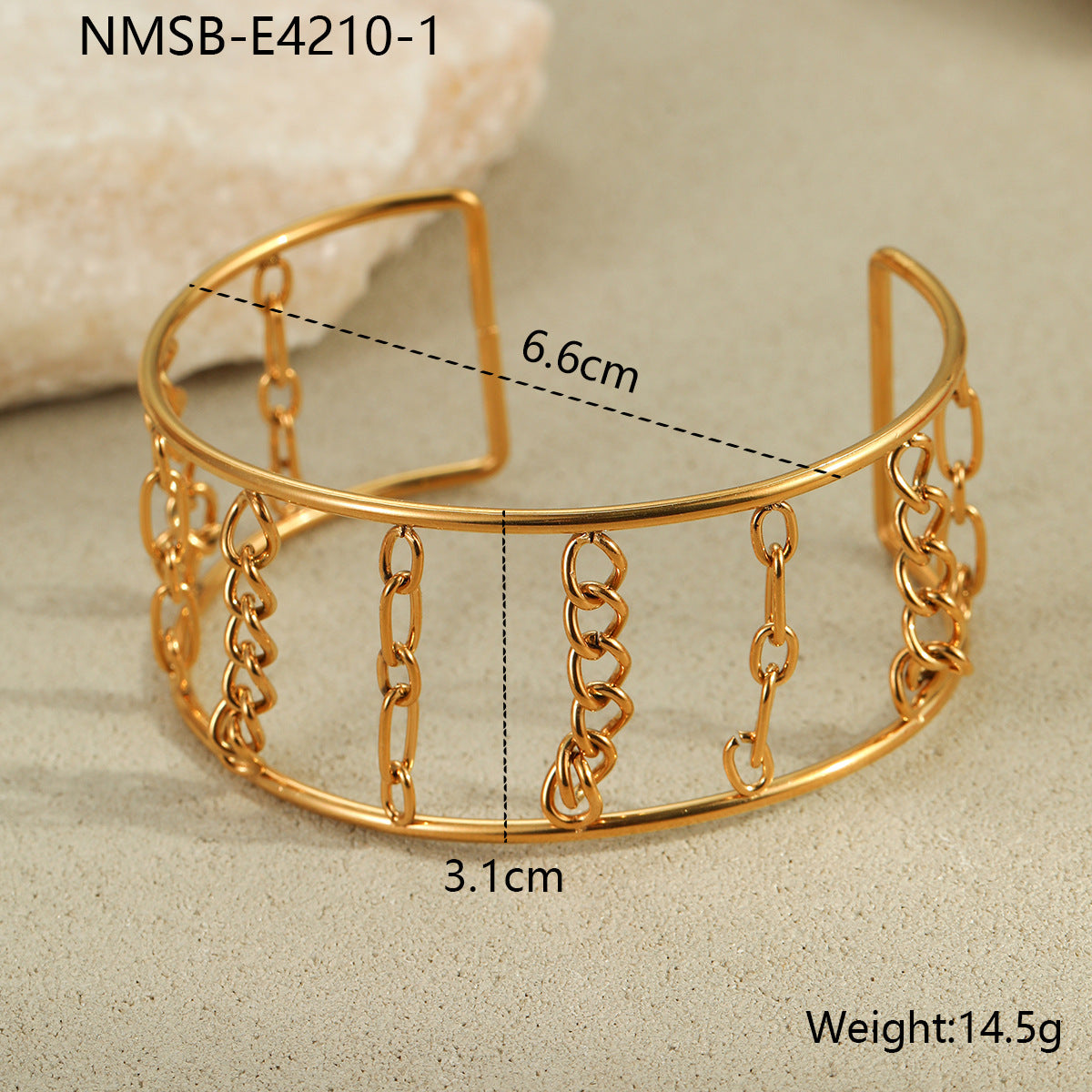 Fashionable Geometric Open Bangle Bracelet in Stainless Steel with 18K Gold Plating for Women