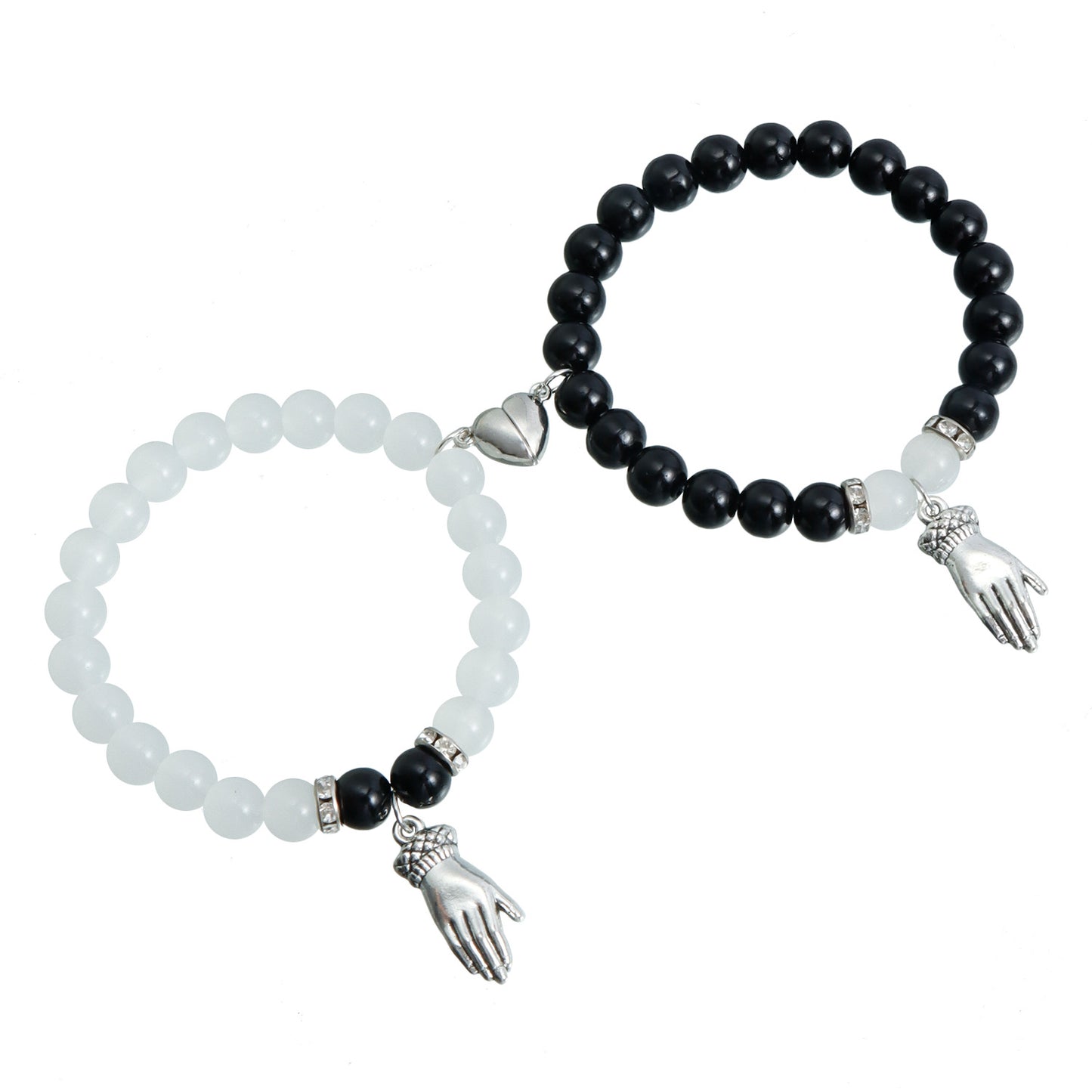Geometric Style Magnetic Crystal Beaded Friendship Bracelet Set for Couples with Plated Metal Construction