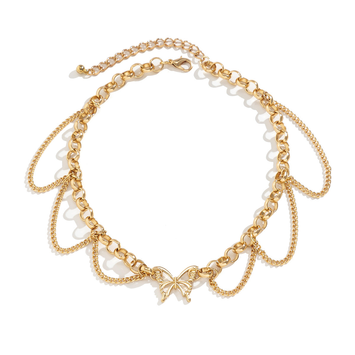 Punk Alloy Plated Butterfly Pendant Necklace with Cable Chain for Women