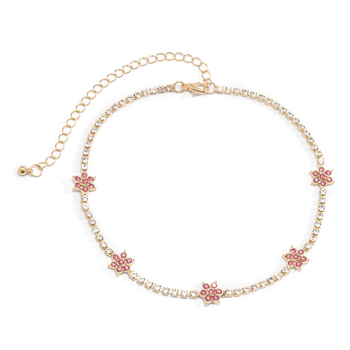 Minimalist Hip-hop Floral Rhinestone Plated Alloy Singapore Chain Necklace