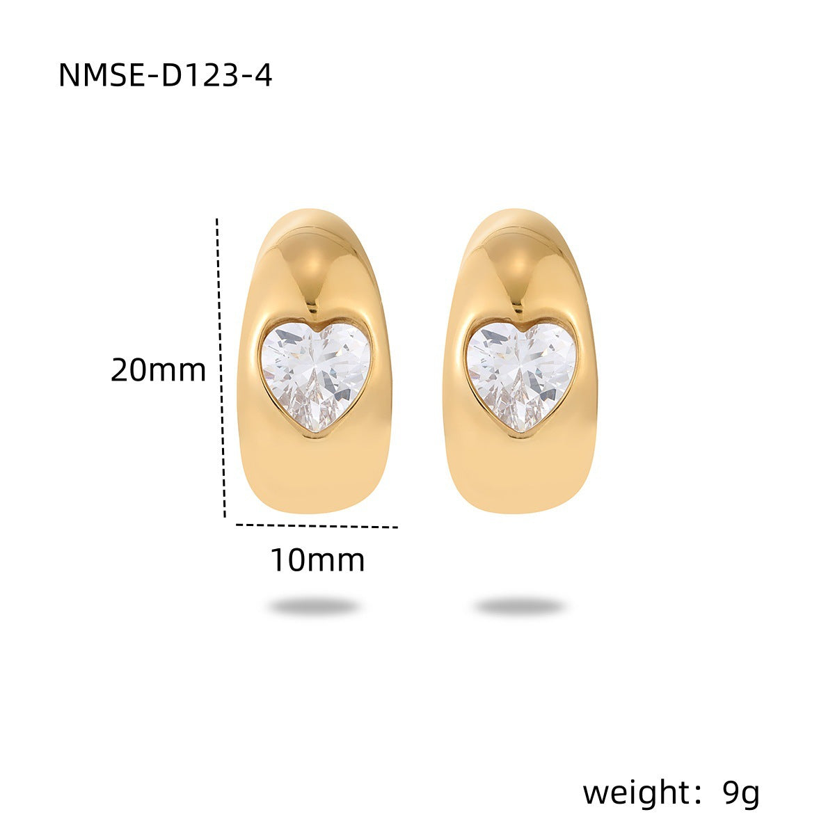 Orecchini a cerchio a forma di cuore in acciaio inossidabile placcato oro 18K con zirconi, stile vintage, da donna