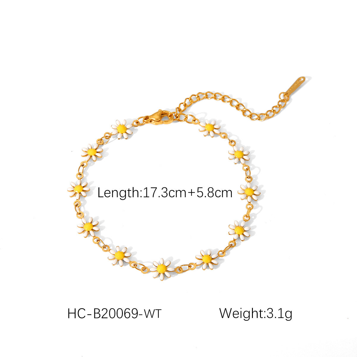 Set collana con ciondolo a margherita minimalista e bracciale in acciaio inossidabile con finitura smaltata da donna